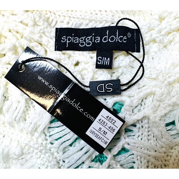 NWT Crochet Lace Top Small/ Medium Spiaggia Dolce White Green Cotton/Acrylic - Picture 3 of 5